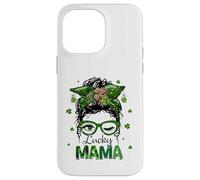 St Patrick's Day Leopard Lucky Mama Messy Bun Shamrock Green Custodia per iPhone 14 Pro Max
