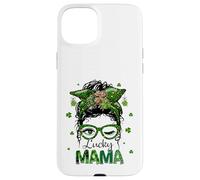 St Patrick's Day Leopard Lucky Mama Messy Bun Shamrock Green Custodia per iPhone 15 Plus