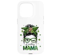 St Patrick's Day Leopard Lucky Mama Messy Bun Shamrock Green Custodia per iPhone 15 Pro