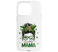 St Patrick's Day Leopard Lucky Mama Messy Bun Shamrock Green Custodia per iPhone 15 Pro Max