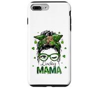 St Patrick's Day Leopard Lucky Mama Messy Bun Shamrock Green Custodia per iPhone 7 Plus/8 Plus