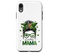St Patrick's Day Leopard Lucky Mama Messy Bun Shamrock Green Custodia per iPhone XR