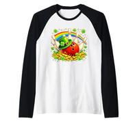 St Patricks Day Leprechaun Bowling Ball Rainbow Shamrock Maglia con Maniche Raglan