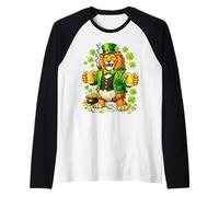 St Patricks Day Lion Leprechaun Hat Beer Shamrock Drinking Maglia con Maniche Raglan