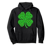 St Patricks Day Lucky Cat Four Leaf Clover Camicia Felpa con Cappuccio