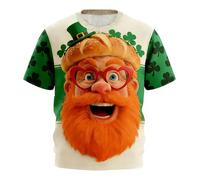 St Patrick's Day - Maglietta da uomo, a maniche corte, design irlandese, per il tempo libero, per l'estate e la strada, in cotone, motivo verde, Stile/E02 Bianco, 3XL
