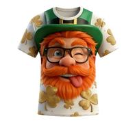 St Patrick's Day - Maglietta da uomo, a maniche corte, design irlandese, per il tempo libero, per l'estate e la strada, in cotone, motivo verde, Stile/E03 Bianco, XXL