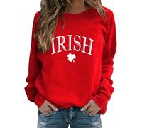 St Patricks Day - Maglione da donna, con stampa a quadrifoglio, a maniche lunghe, girocollo, per l'inverno, da donna, casual, senza cappuccio, per lo sport, Colore: rosso, S