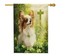 St Patricks Day Papillon Dog Front Yard Backyard Linen Vertical House Flags 28x40 Double Face per esterno, Croce Trifoglio Home Print Bandiere, Pet Home Outdoor Pattern Bandiere