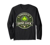 St Patricks Day Powered By Irish Luck EST 17 Trifoglio Maglia a Manica