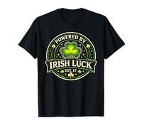 St Patricks Day Powered By Irish Luck EST 17 Trifoglio Maglietta