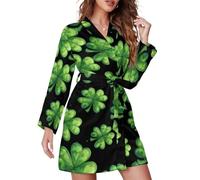 St Patricks Day Shamrock Donne Vestaglie Stampa Camicia da Notte Pigiameria Breve Accappatoio Kimono Pigiama Dress, Stile:, S