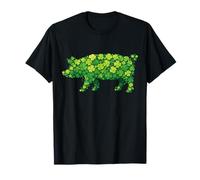 St Patricks Day Shamrock Pig Irish Clover Lucky Green Maglietta