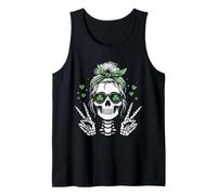 St Patricks Day Skull Messy Bun Peace Women St. Pattys Day Canotta