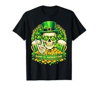 St Patricks Day Skull Shamrock Beer Horseshoe Irish Maglietta