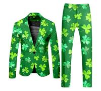 St Patrick's Day - Tuta da uomo in due pezzi con quadrifoglio, motivo: All Over Print Design - Tuta da lavoro e pantaloni, verde militare, 3XL
