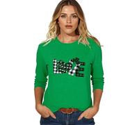 St Patricks Day Women's 2026 Green 3/4 Sleeve Tops with Glittery Lucky Shamrock Print for Festive Party Outfits