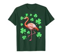 St. Patricks Flamingo con Trifoglio Leprechaun Cappello Uccello Maglietta