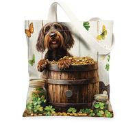 St.Patrick's German Wirehaired Pointer Dog Tote Bag per lo shopping 13 x 15, borsa rustica riutilizzabile con stampa della spesa per donne, fattoria, animali domestici, spiaggia, pittura estetica