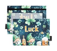 St.Patrick's Lucky Shamrocks 3 anelli raccoglitore matita astuccio con cerniera set di 2 sacchetti trasparenti per documenti