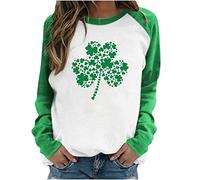 St Patrik's Day - Maglia da donna a quadrifoglio verde, per festa nazionale irlandese, con motivo a blocchi di colore, patchwork, a maniche lunghe, streetwear, Verde 7., XXL