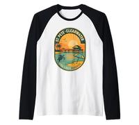 St Pete Clearwater Pier Camicia Retro Pesca Tramonto Florida Maglia con Maniche Raglan