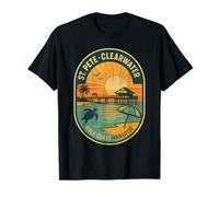 St Pete Clearwater Pier Camicia Retro Pesca Tramonto Florida Maglietta