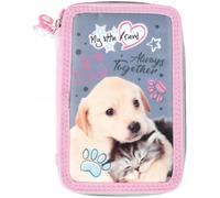 St Right - Astuccio a 3 scomparti con accessori, 43 pezzi, XXL per ragazze, motivo: cane e gatto, Always Together, Multicolore., Astuccio