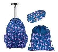St.Right Gatto Pigro Set Zaino Trolley Scuola Elementare Astuccio Sacca Bambina