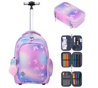 ST.Right Pink Butterflies set Zaino Trolley Grande + Astuccio 3zip Scuola