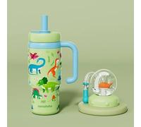 ST SoleMe.Tc Whale Fountain Tumbler con manico due coperchi, in acciaio inox, da 680,4 g, carino, per adulti, contenitore per bevande caldo/freddo, con cannuccia in silicone, a prova di perdite, verde