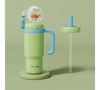 ST SoleMe.Tc Whale Fountain Tumbler con manico due coperchi, in acciaio inox, da 680,4 g, per adulti, contenitore isolato per bevande calde/fredde, con cannuccia in silicone, a prova di perdite, verde