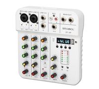 STABCL Mixer audio portatile a 4 canali, console di mixaggio con Bluetooth USB 48V Phantom Power e ingresso microfono da 3,5 mm. Mixer DJ con registrazione scheda audio per PC podcast e live