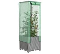 Stabile aiuola rialzata con serra effetto rattan per piante e versatile aiuola per verdure, erbe e fiori, con ventilazione