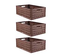 Stabile scatola pieghevole "Confezione da 3 pezzi", design in legno, 60 x 40 x 21,8 cm (lunghezza x larghezza x altezza), cestino per la spesa pieghevole da 45 l, robusta cassetta pieghevole -