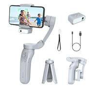 Stabilizzatore Gimbal, 3 assi, modulo di tracciamento intelligente, luce di riempimento a 3 temperature di colore, controllo gestuale, treppiede integrato, per iPhone e Android (grigio)