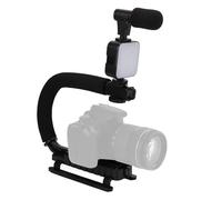Stabilizzatore portatile con accessorio extender, Video Stabilizzatore con microfono a luce LED per tutte le videocamere d’azione, videocamere e smartphone, U Stabilizzatore