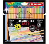 Stabilo ARTY Creative Set - Set Creativo - Astuccio da 24-11 Fineliner point 88 + 13 Pennarelli Premium Pen 68 - Colori Pastello