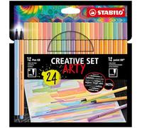 Stabilo ARTY Creative Set - Set Creativo - Astuccio da 24-11 Fineliner point 88 + 13 Pennarelli Premium Pen 68 - Colori Pastello