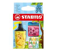 STABILO BOSS MINI - Animal Vibes - Evidenziatore - Astuccio da 3 - Giallo/Rosa/Blu