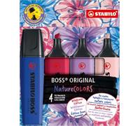 STABILO BOSS ORIGINAL - Evidenziatore - NatureCOLORS Wildflower - Astuccio da 4 - Cipria/Blu elettrico/Giglio Viola/Borgogna