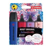 STABILO BOSS ORIGINAL - Evidenziatore - NatureCOLORS Wildflower - Astuccio da 4 - Cipria/Blu elettrico/Giglio Viola/Borgogna
