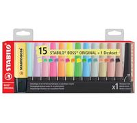 STABILO BOSS ORIGINAL - Evidenziatore - Set da scrivania x 15 evidenziatori: 5 Fluo + 5 pastello + 4 NatureCOLORS + 1 pennarello nero