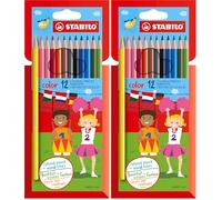 STABILO color - Matita colorata - Astuccio da 12 (10 base + 2 fluo) - Colori assortiti (Confezione da 2)