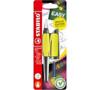 STABILO EASYbuddy NEON - Penna Stilografica Ergonomica per Bambini - Giallo NEON - Punta Mancini - Cartuccia Blu inclusa