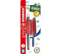 STABILO EASYbuddy - Penna Stilografica Ergonomica per Bambini - Corallo/Rosso - Punta Standard - Cartuccia Blu inclusa