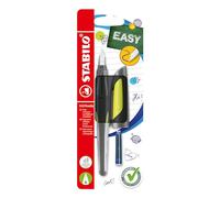Penna Stilografica Ergonomica per bambini - STABILO EASYbuddy in Nero/Lime - Punta Principiante - 2 Cartucce Blu incluse