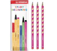 STABILO EASYgraph S Matite in grafite, rosa, confezione da 3 in busta | Mina HB, per destrorsi, impugnatura antiscivolo, ergonomica, matita per apprendimento precoce