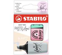 Stabilo Boss Mini Pastellove Confezione da 3 Pennarelli Fluorescenti - Linea tra 2 e 5 mm - Inchiostro a Base Acqua - Anti-asciugatura - Colori Rosa Turchese e Grigio