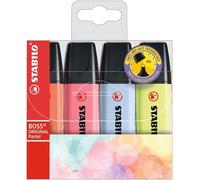 Astuccio 4 evidenziatori Stabilo Boss pastel lime/ciliegio/ghiaccio/corallo Quantita min. 1